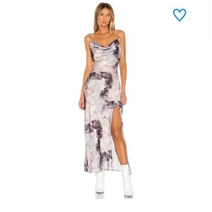 superdown Maxi Slip Dress in Taupe and Charcoal Tie-Dye -